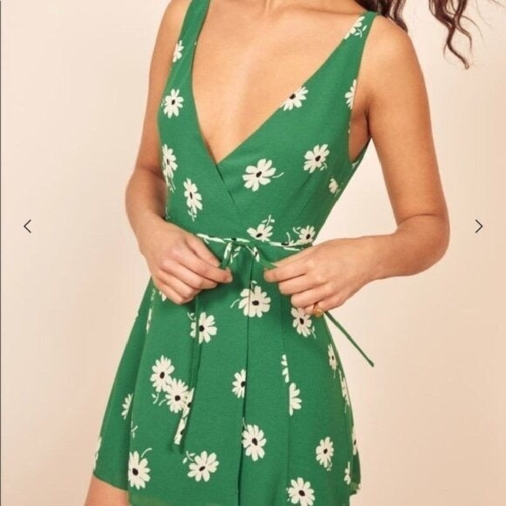 REFORMATION Anchorage Green Floral Wrap Dress M